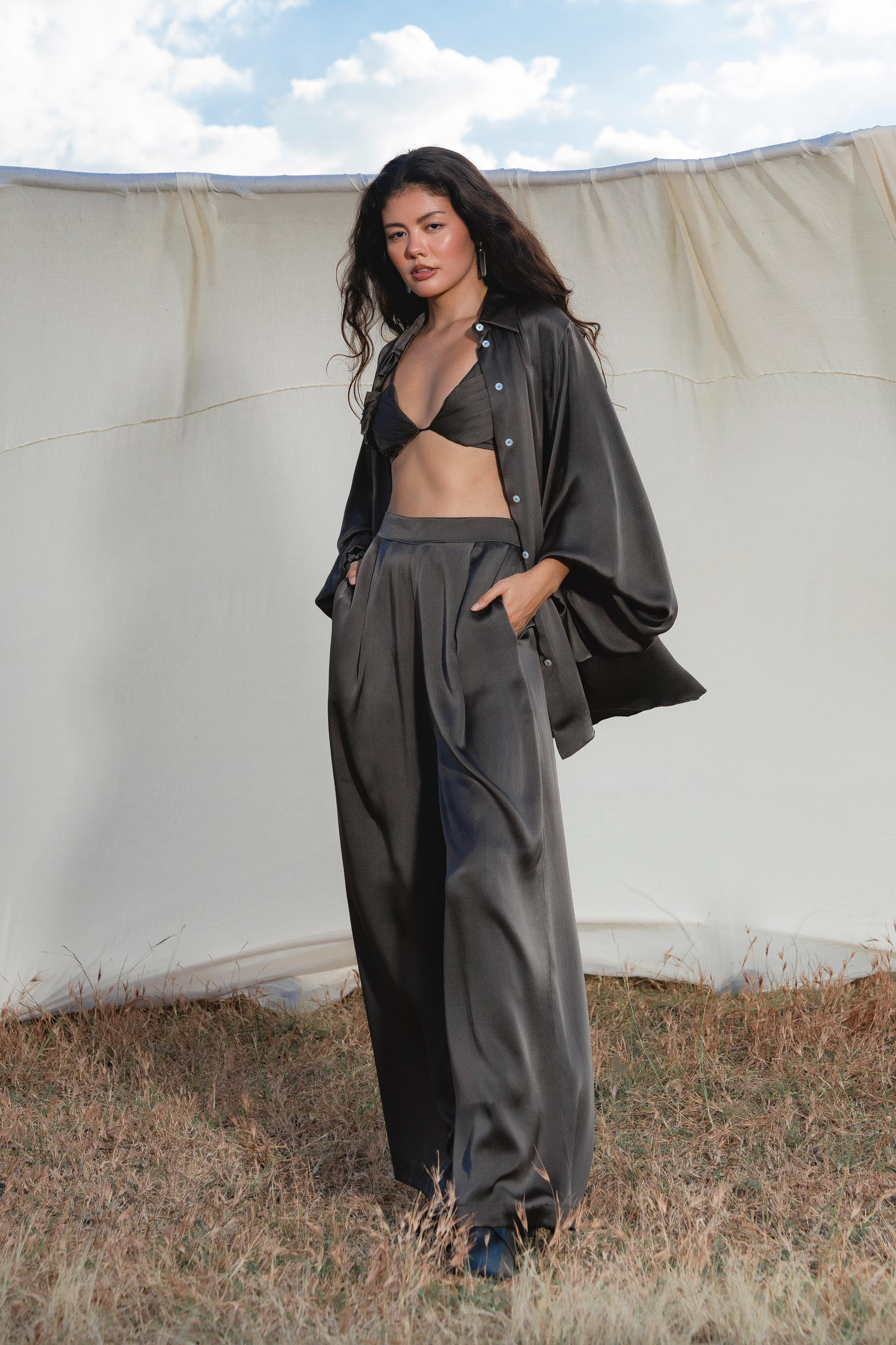 Apsara Pants in BLACK – Pure Silk Flowy Pants - AYA SW IDR