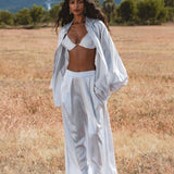 Apsara Silk Pants Mist Blue, Pure Flowy Trousers, Organic Lounge Pants • Resort Wear - AYA SW IDR