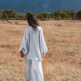 Apsara Silk Pants Mist Blue, Pure Flowy Trousers, Organic Lounge Pants • Resort Wear - AYA SW IDR