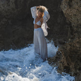 Apsara Silk Pants Mist Blue, Pure Flowy Trousers, Organic Lounge Pants • Resort Wear - AYA SW IDR