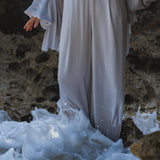 Apsara Silk Pants Mist Blue, Pure Flowy Trousers, Organic Lounge Pants • Resort Wear - AYA SW IDR