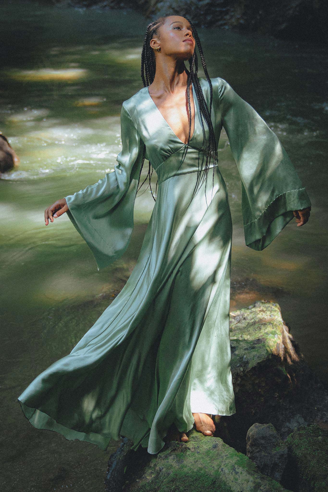 Aquamarine Sundari Goddess Silk Gown • Bridesmaid Wedding Dress • Bohemian Silk Maxi Dress - AYA SW IDR