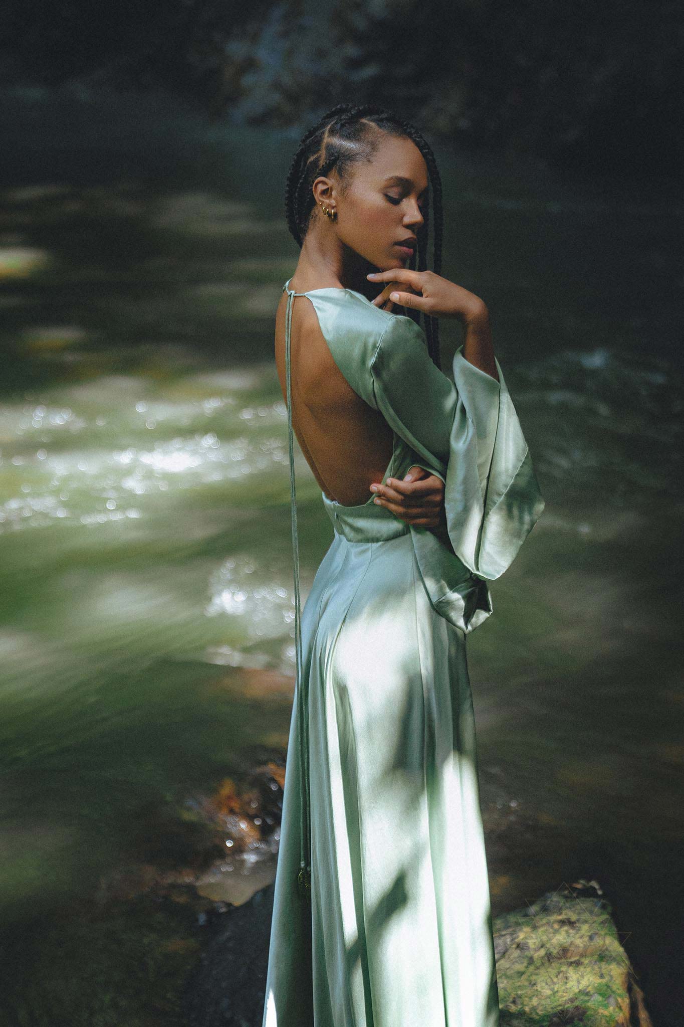Aquamarine Sundari Goddess Silk Gown • Bridesmaid Wedding Dress • Bohemian Silk Maxi Dress - AYA SW IDR