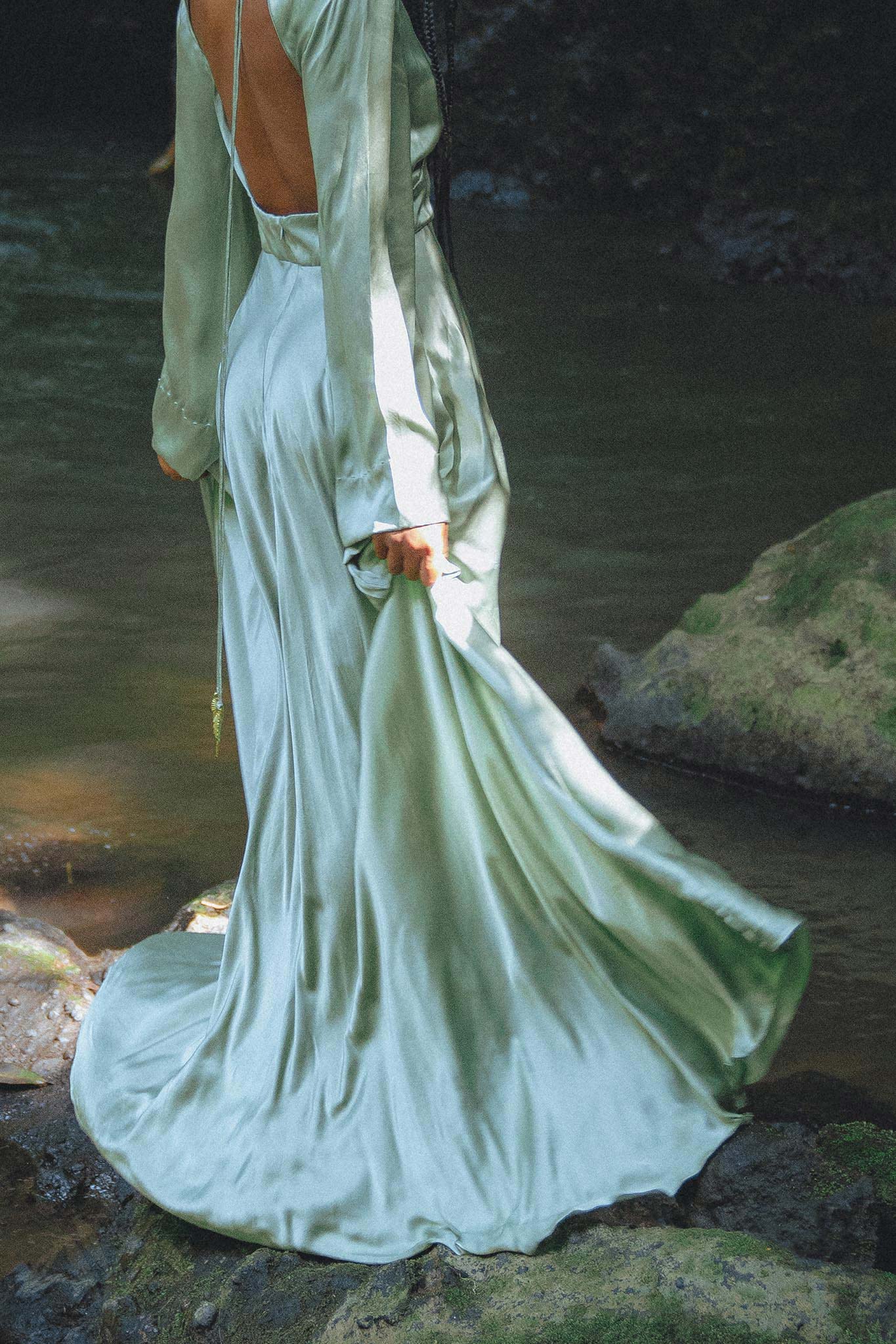 Aquamarine Sundari Goddess Silk Gown • Bridesmaid Wedding Dress • Bohemian Silk Maxi Dress - AYA SW IDR