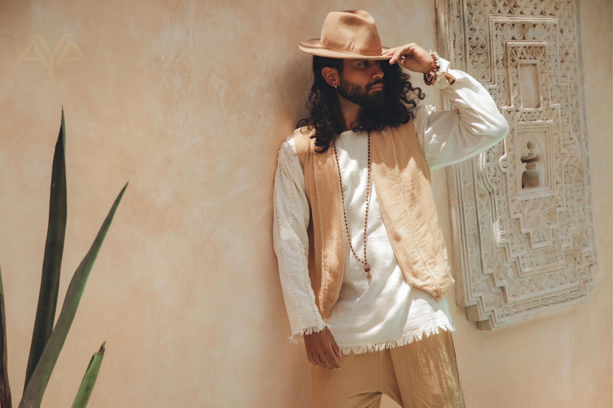 Beige Hand Embroidered Vest for Men By AYA Sacred Wear