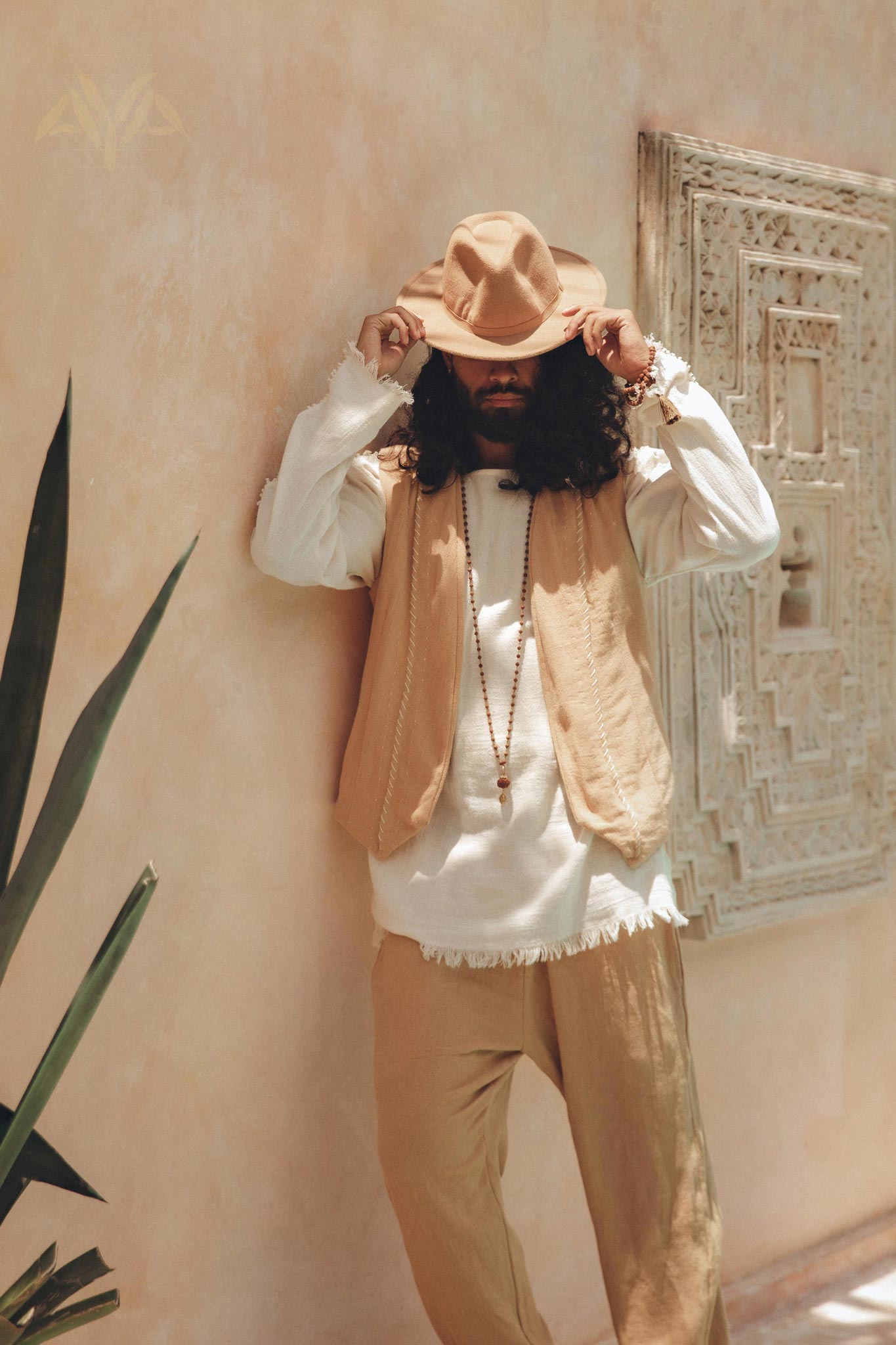 Beige Hand Embroidered Vest for Men By AYA Sacred Wear