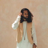 Beige Hand Embroidered Vest for Men By AYA Sacred Wear