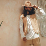 Beige Hand Embroidered Vest for Men - AYA SW IDR