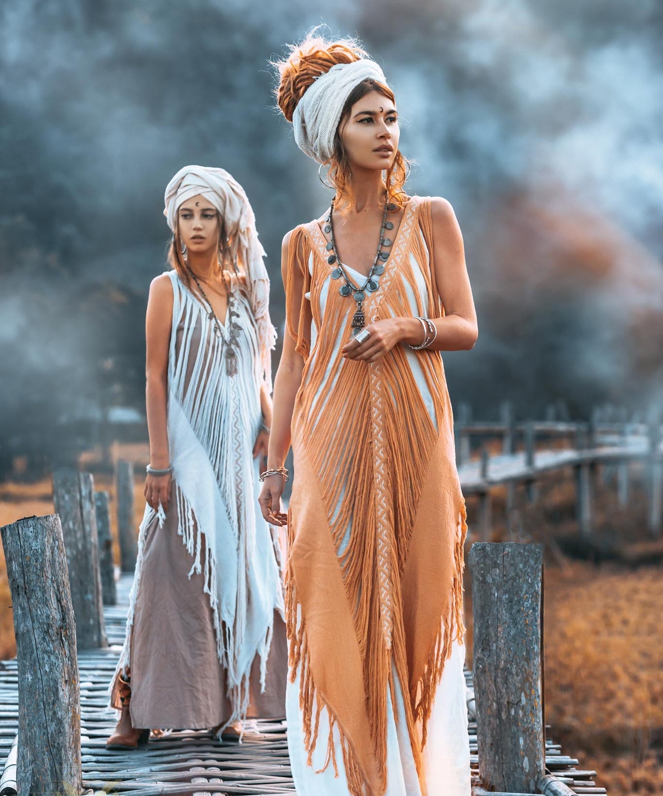 Beige Ochre Boho Handwoven Hand - Loomed See Through Dress - AYA SW IDR