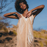 Beige Ochre Boho Handwoven Hand - Loomed See Through Dress - AYA SW IDR
