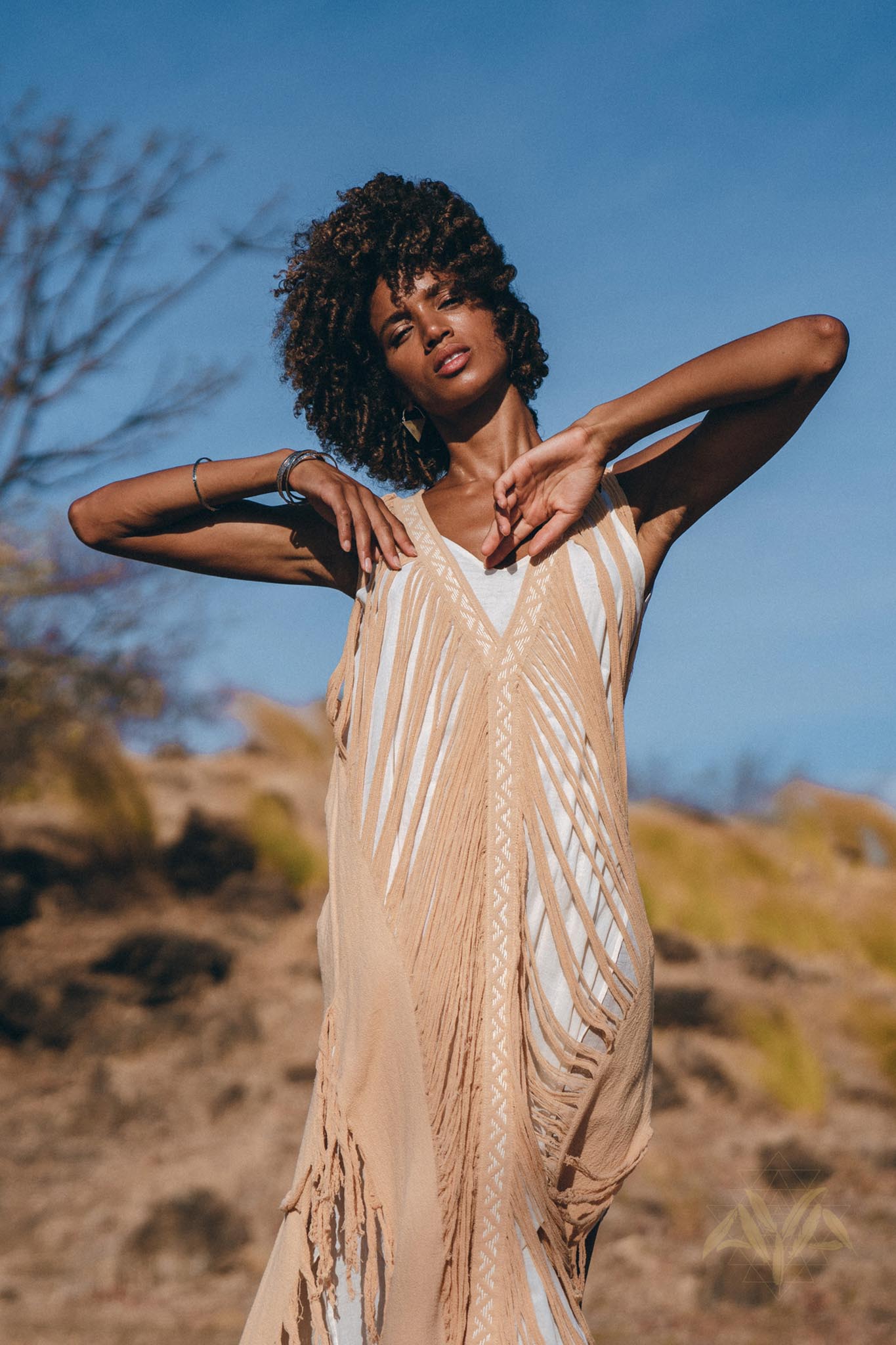 Beige Ochre Boho Handwoven Hand - Loomed See Through Dress - AYA SW IDR