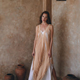 Beige Ochre Boho Handwoven Hand - Loomed See Through Dress - AYA SW IDR