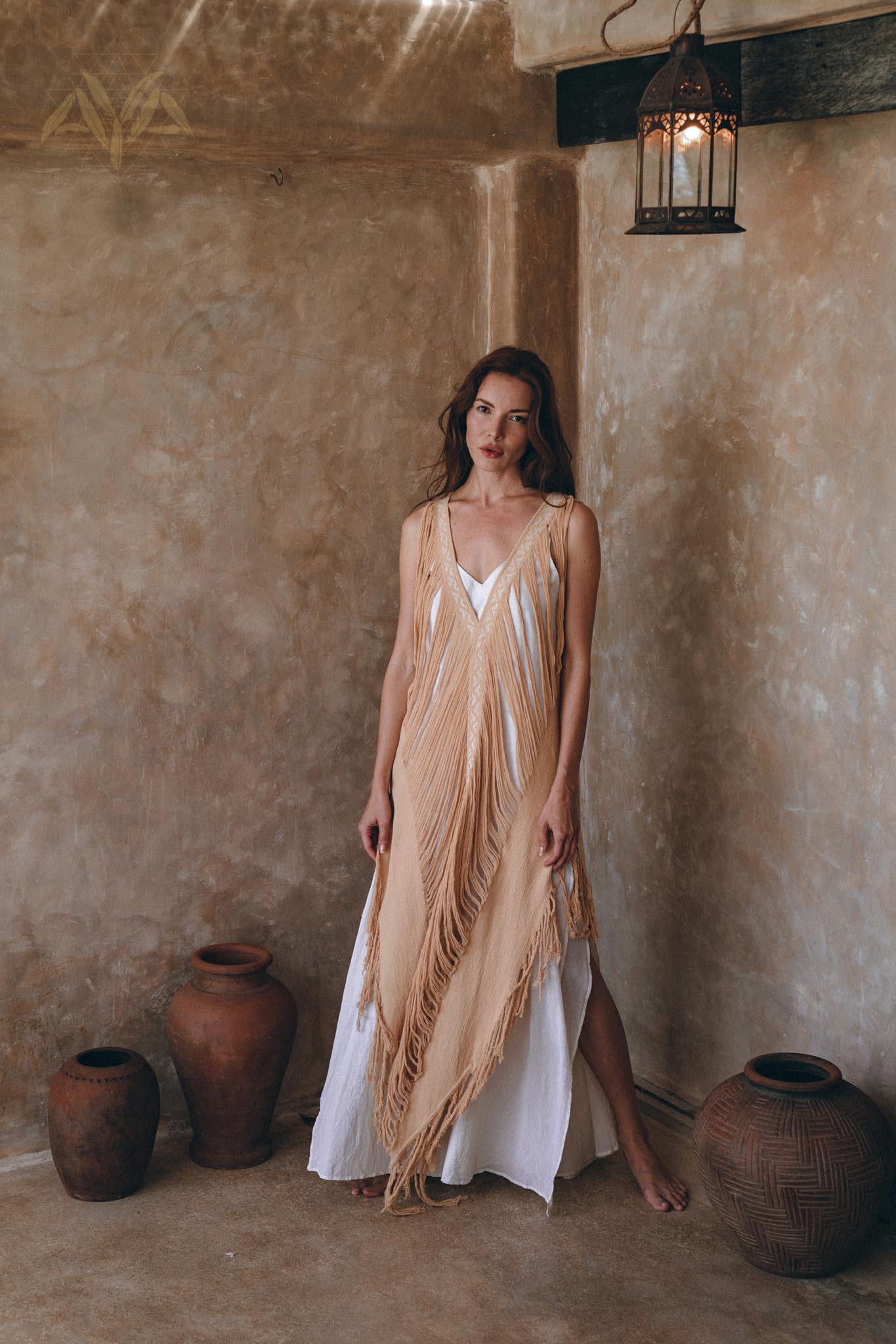 Beige Ochre Boho Handwoven Hand - Loomed See Through Dress - AYA SW IDR
