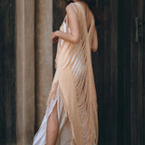 Beige Ochre Boho Handwoven Hand - Loomed See Through Dress - AYA SW IDR