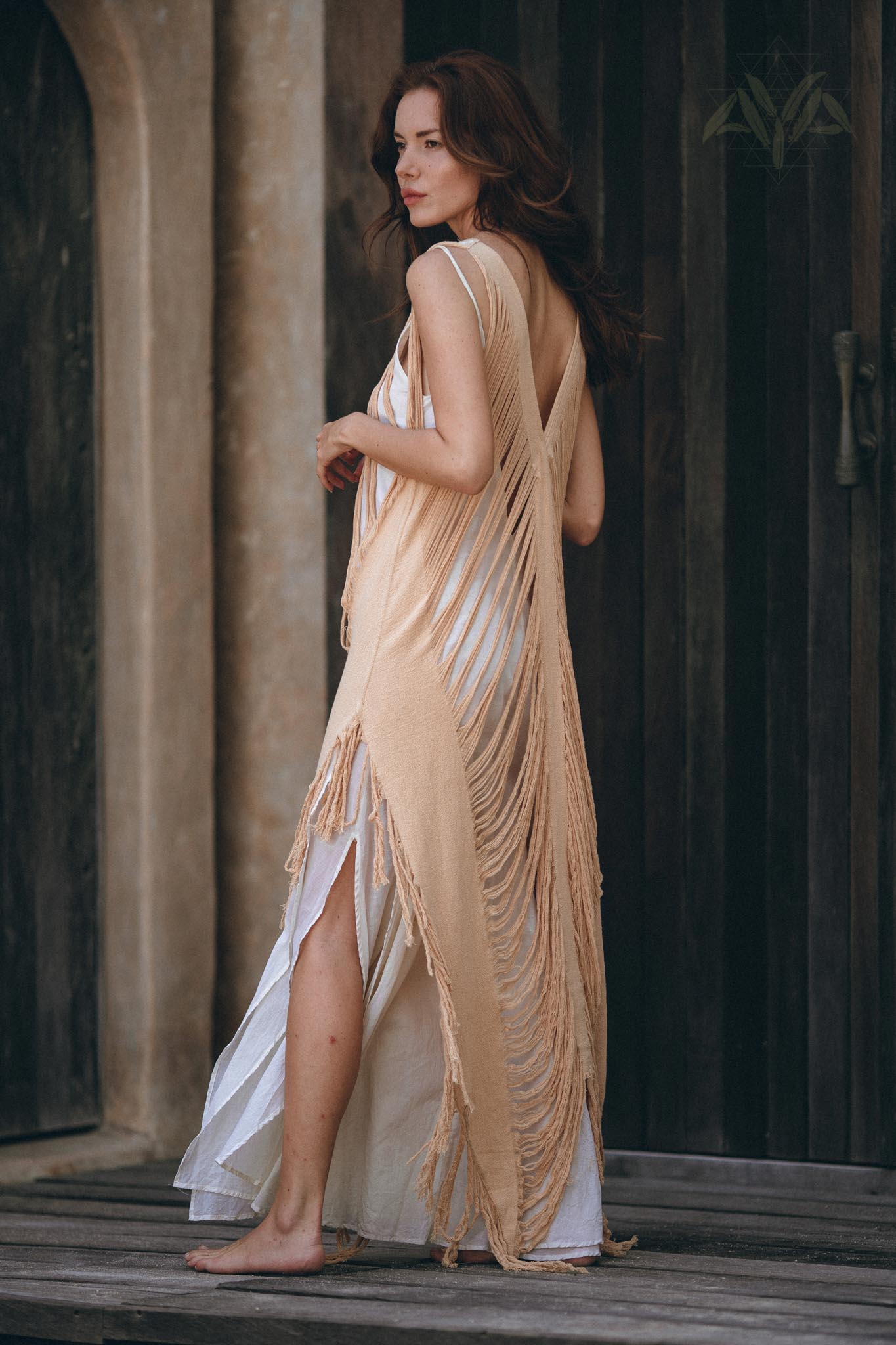Beige Ochre Boho Handwoven Hand - Loomed See Through Dress - AYA SW IDR