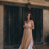 Beige Ochre Boho Handwoven Hand - Loomed See Through Dress - AYA SW IDR