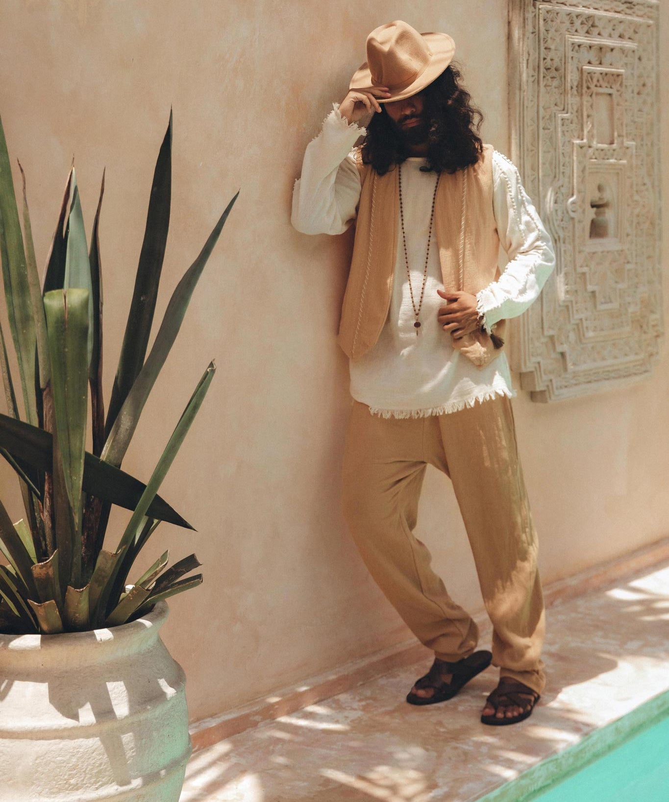 Beige Sand Colour Long Cotton Pants for Men - AYA SW IDR