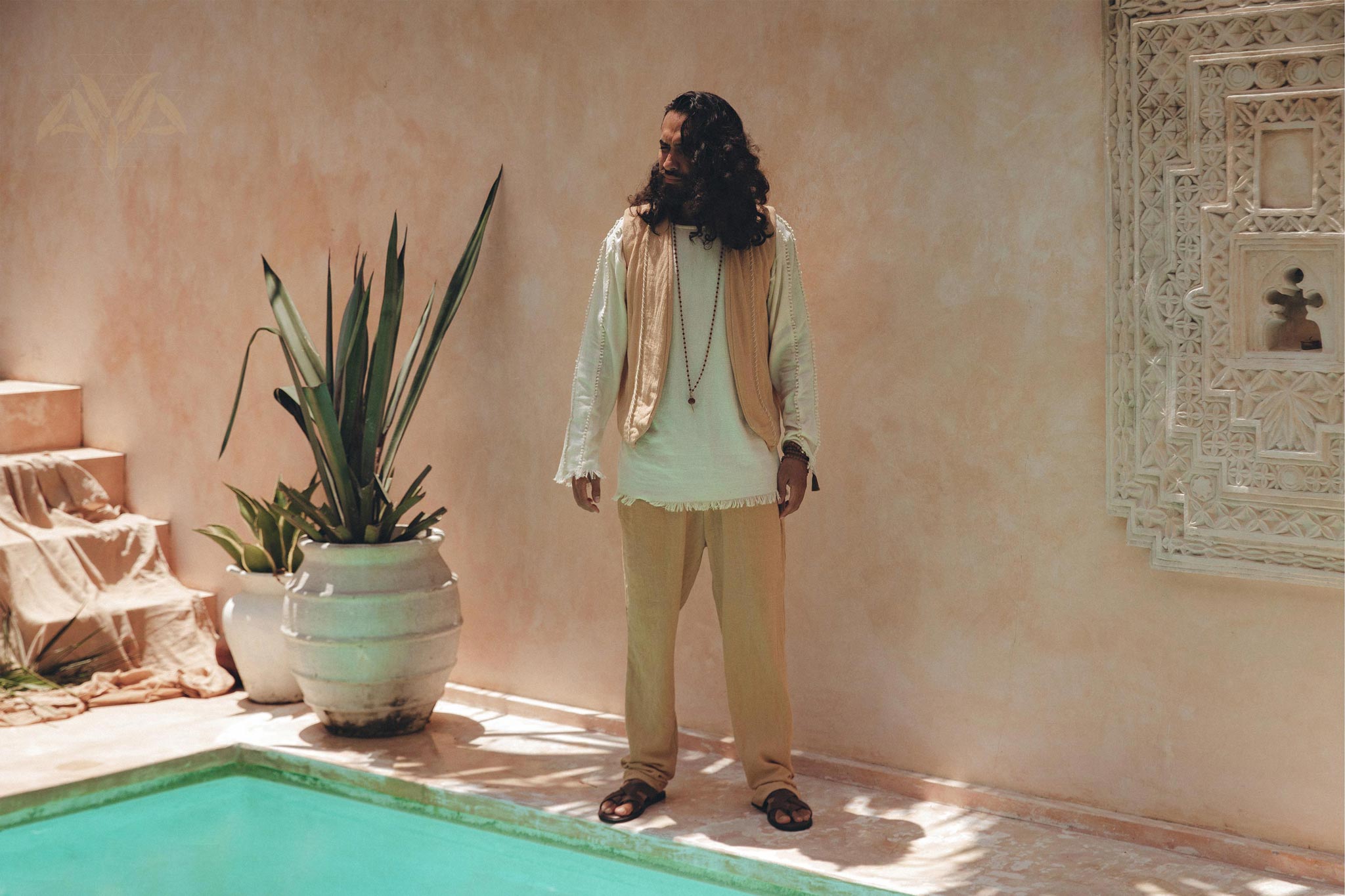 Beige Sand Colour Long Cotton Pants for Men - AYA SW IDR