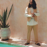 Beige Sand Colour Long Cotton Pants for Men - AYA SW IDR