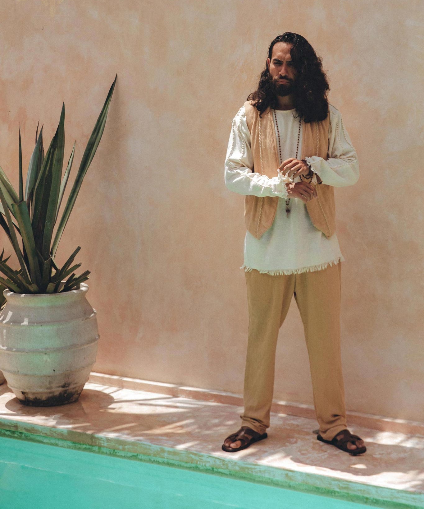 Beige Sand Colour Long Cotton Pants for Men - AYA SW IDR