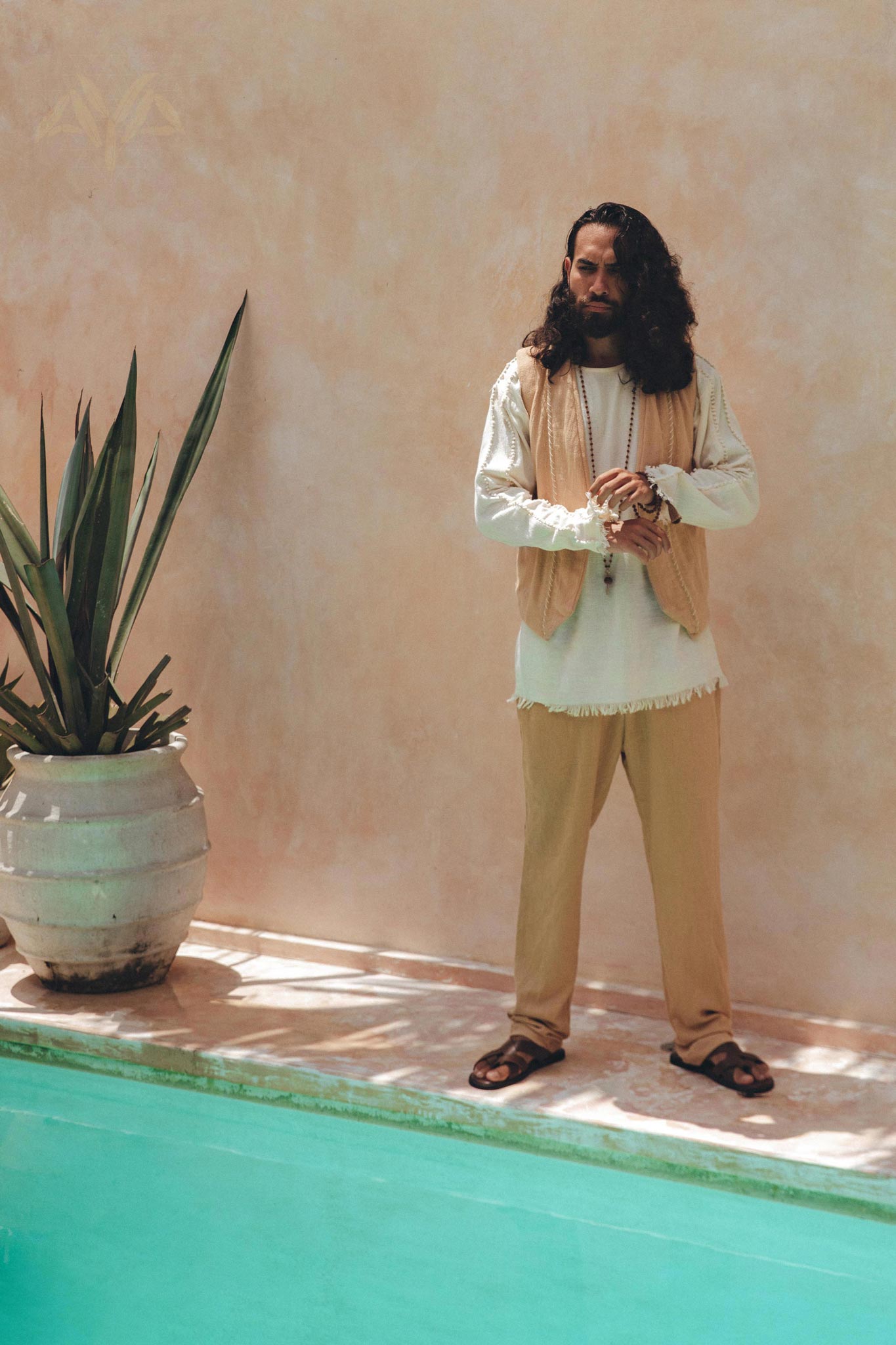 Beige Sand Colour Long Cotton Pants for Men - AYA SW IDR