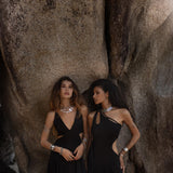 Black Aisha Dress • Macrame Toga Dress • One Shoulder Maxi Dress - AYA SW IDR