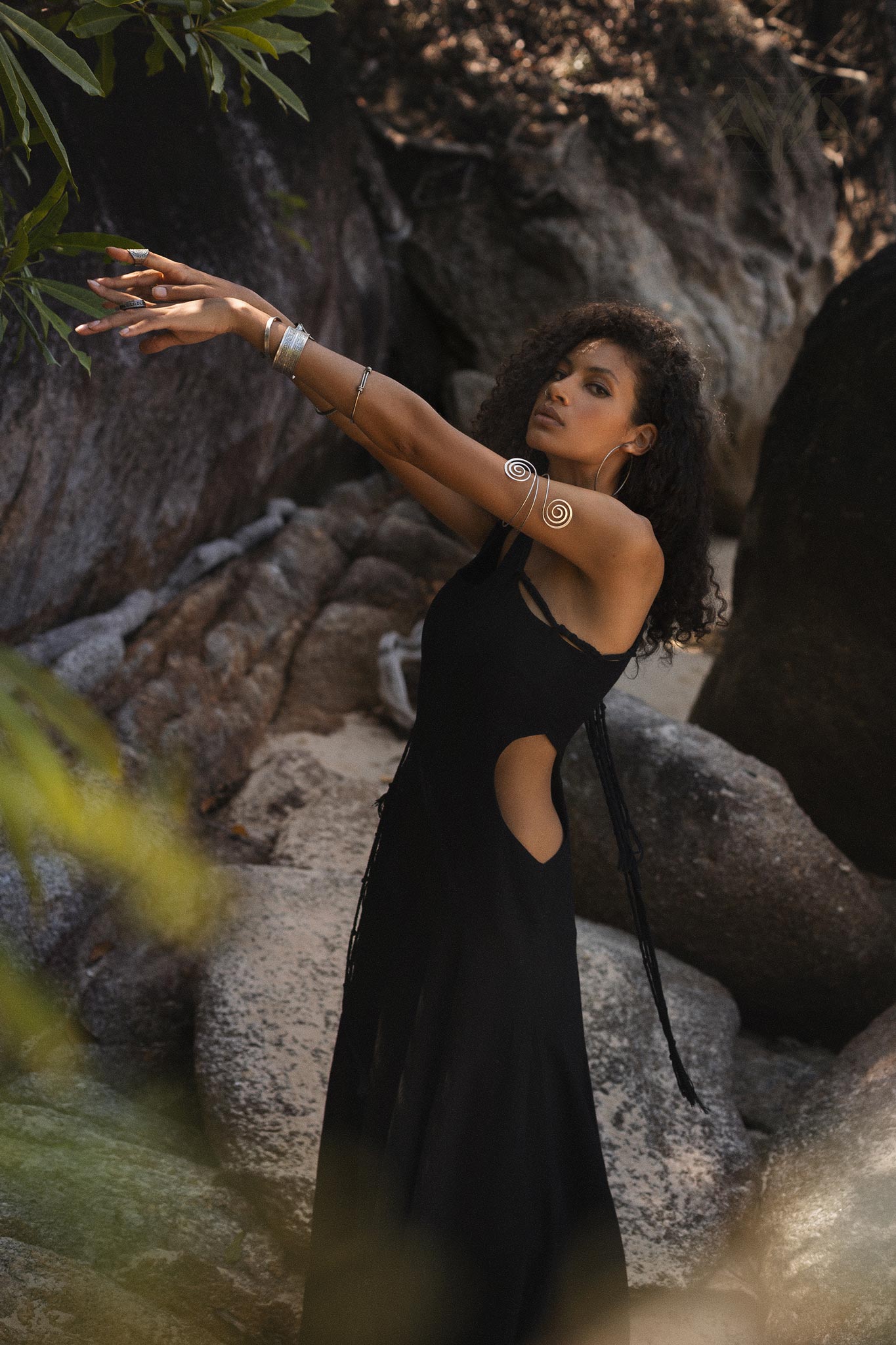 Black Aisha Dress • Macrame Toga Dress • One Shoulder Maxi Dress - AYA SW IDR