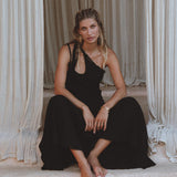 Black Aisha Dress • Macrame Toga Dress • One Shoulder Maxi Dress - AYA SW IDR