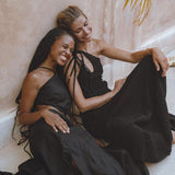 Black Aisha Dress • Macrame Toga Dress • One Shoulder Maxi Dress - AYA SW IDR
