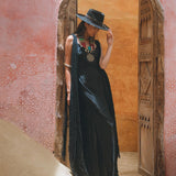 Black Athena Cape • Summer Beach Kaftan • Boho Long Robe • Greek Goddess Cape Dress - AYA SW IDR