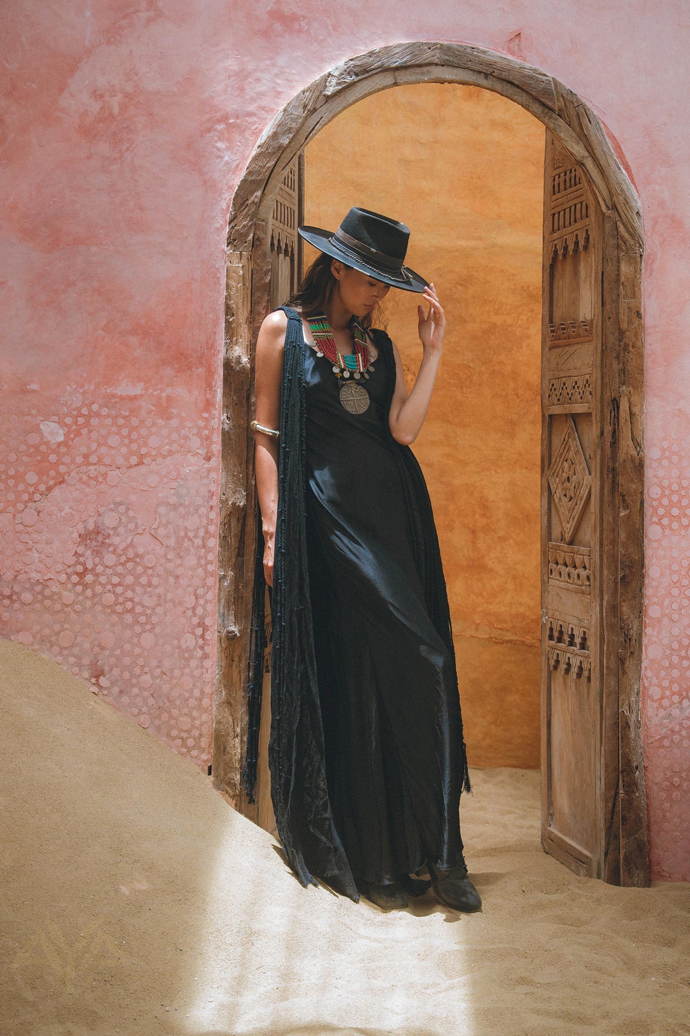 Black Athena Cape • Summer Beach Kaftan • Boho Long Robe • Greek Goddess Cape Dress - AYA SW IDR