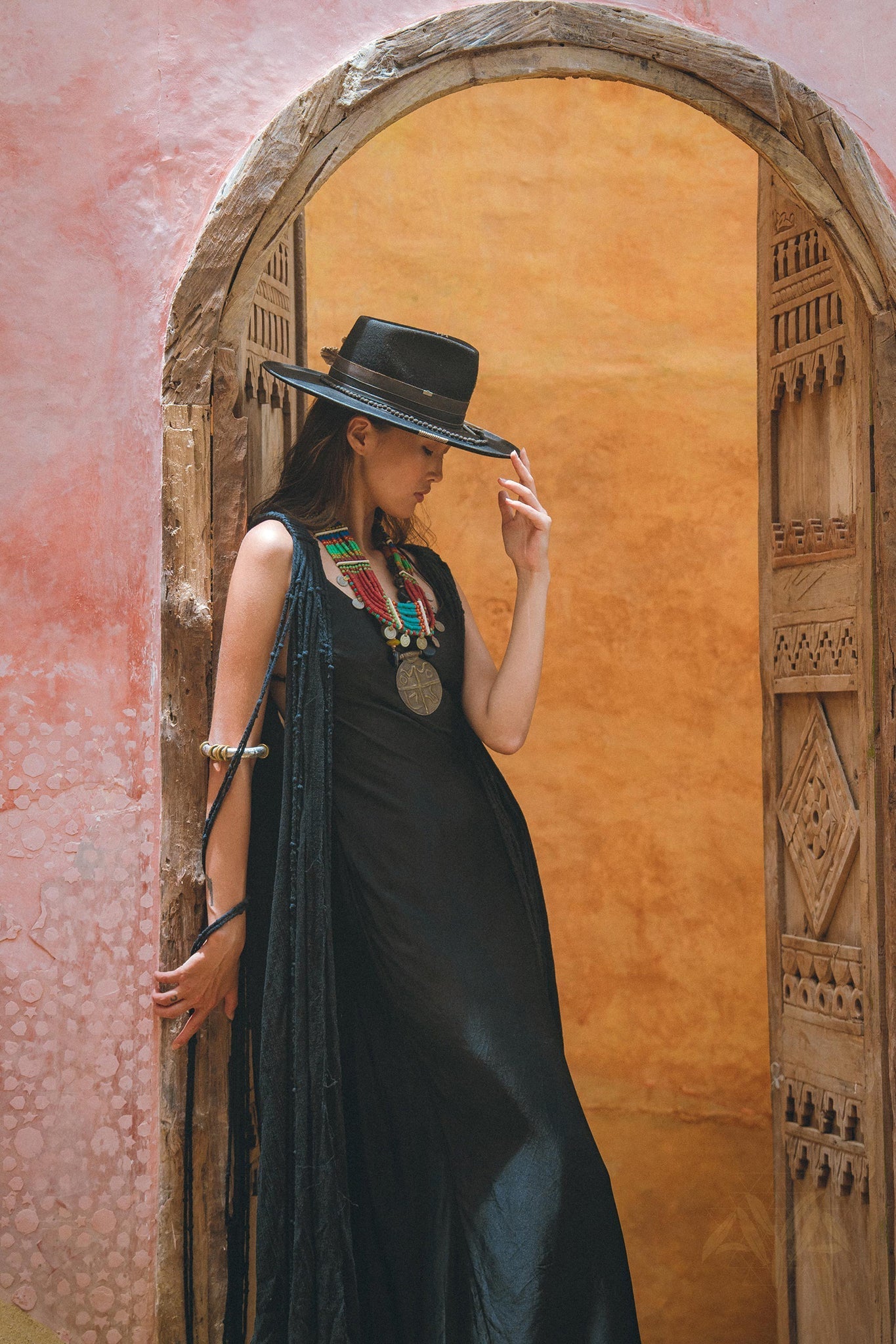 Black Athena Cape • Summer Beach Kaftan • Boho Long Robe • Greek Goddess Cape Dress - AYA SW IDR