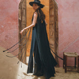 Black Athena Cape • Summer Beach Kaftan • Boho Long Robe • Greek Goddess Cape Dress - AYA SW IDR