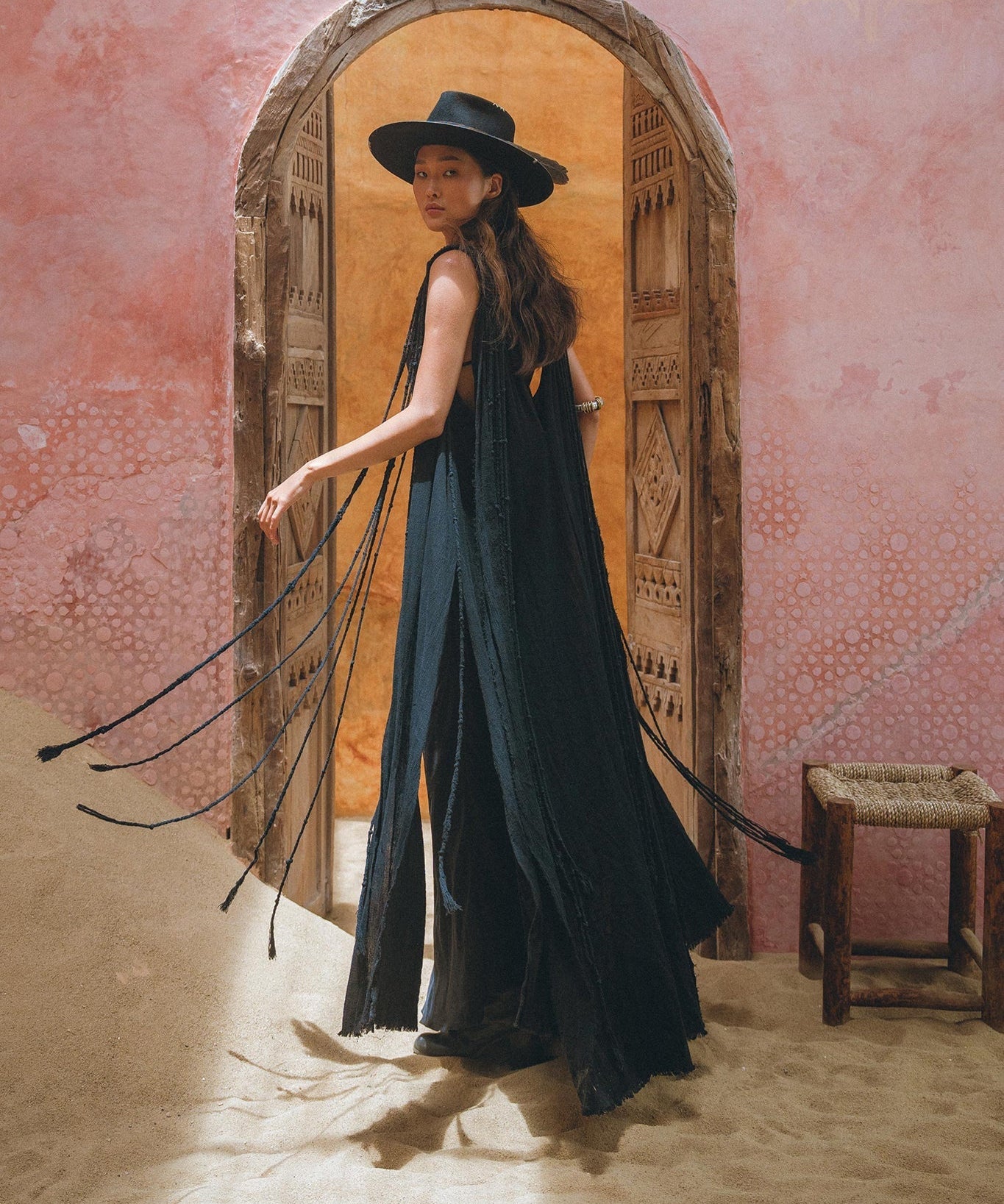 Black Athena Cape • Summer Beach Kaftan • Boho Long Robe • Greek Goddess Cape Dress - AYA SW IDR