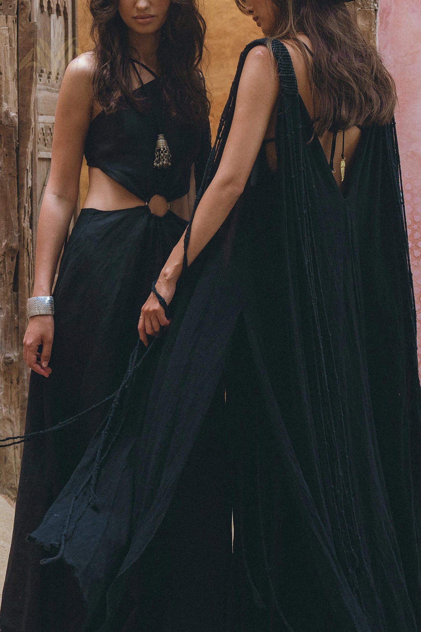 Black Athena Cape • Summer Beach Kaftan • Boho Long Robe • Greek Goddess Cape Dress - AYA SW IDR