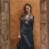 Black Athena Cape • Summer Beach Kaftan • Boho Long Robe • Greek Goddess Cape Dress - AYA SW IDR