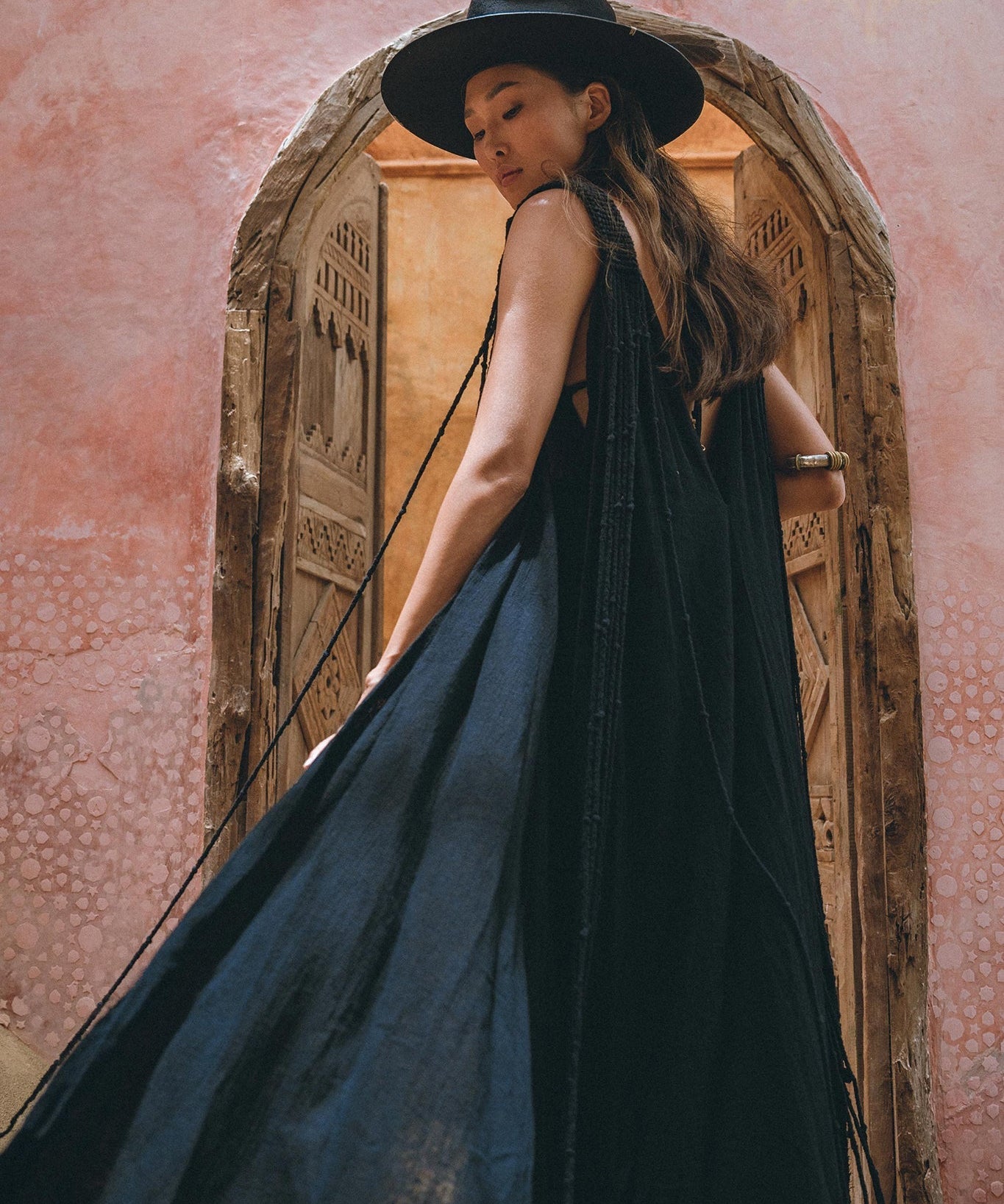 Black Athena Cape • Summer Beach Kaftan • Boho Long Robe • Greek Goddess Cape Dress - AYA SW IDR