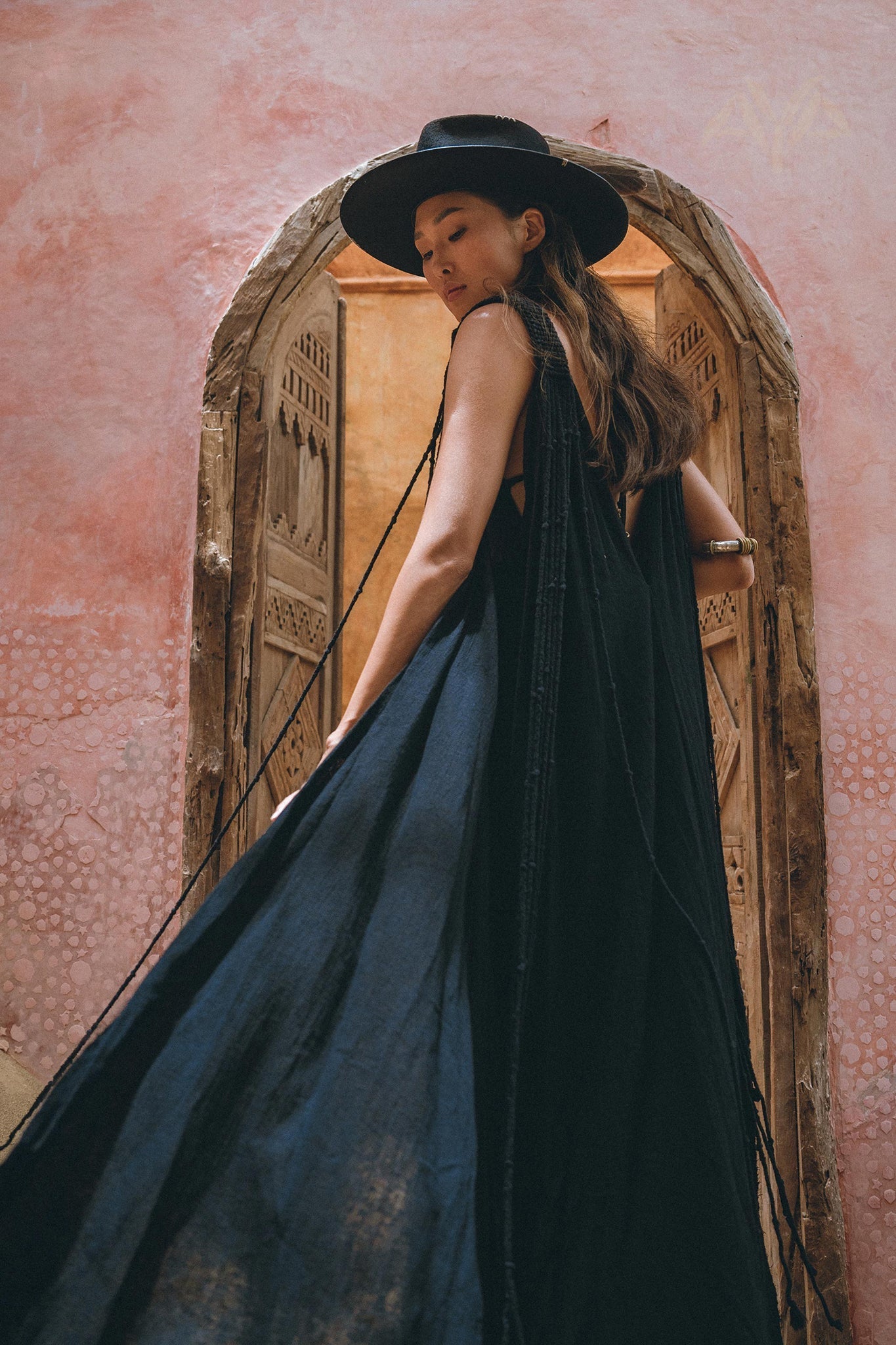 Black Athena Cape • Summer Beach Kaftan • Boho Long Robe • Greek Goddess Cape Dress - AYA SW IDR