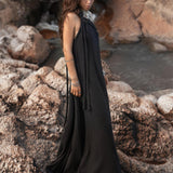 Black Aurora Greek Goddess Dress • Cold Shoulder Maxi Dress • Gothic Grecian Dress - AYA SW IDR