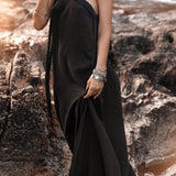 Black Aurora Greek Goddess Dress • Cold Shoulder Maxi Dress • Gothic Grecian Dress - AYA SW IDR