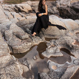 Black Aurora Greek Goddess Dress • Cold Shoulder Maxi Dress • Gothic Grecian Dress - AYA SW IDR