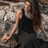 Black Aurora Greek Goddess Dress • Cold Shoulder Maxi Dress • Gothic Grecian Dress - AYA SW IDR