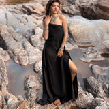 Black Aurora Greek Goddess Dress • Cold Shoulder Maxi Dress • Gothic Grecian Dress - AYA SW IDR