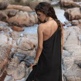 Black Aurora Greek Goddess Dress • Cold Shoulder Maxi Dress • Gothic Grecian Dress - AYA SW IDR