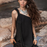 Black Aurora Greek Goddess Dress • Cold Shoulder Maxi Dress • Gothic Grecian Dress - AYA SW IDR