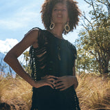 Black Bohemian Top with Tassels Sides - AYA SW IDR