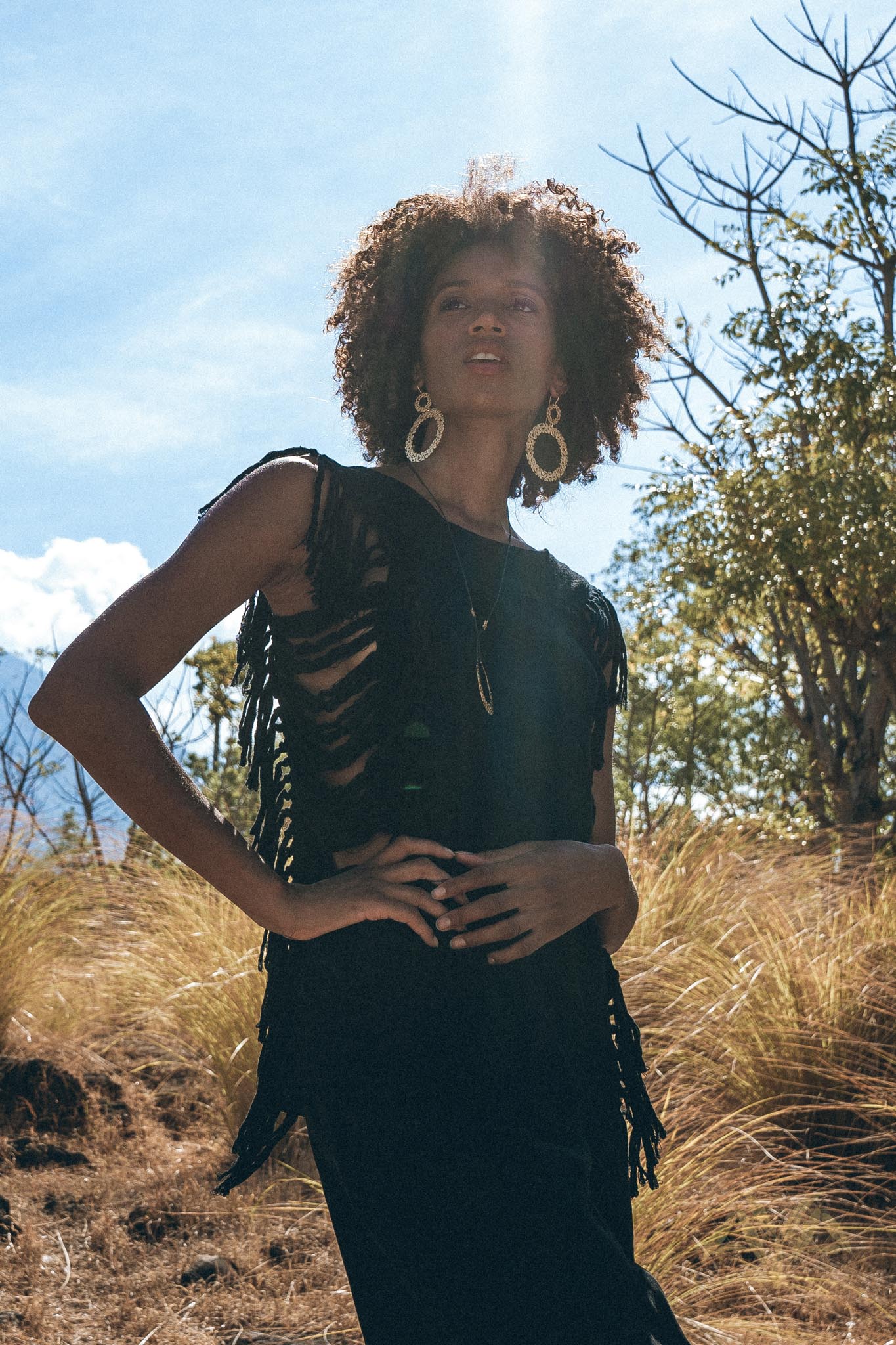 Black Bohemian Top with Tassels Sides - AYA SW IDR