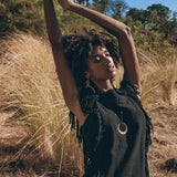 Black Bohemian Top with Tassels Sides - AYA SW IDR
