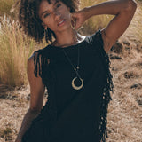 Black Bohemian Top with Tassels Sides - AYA SW IDR