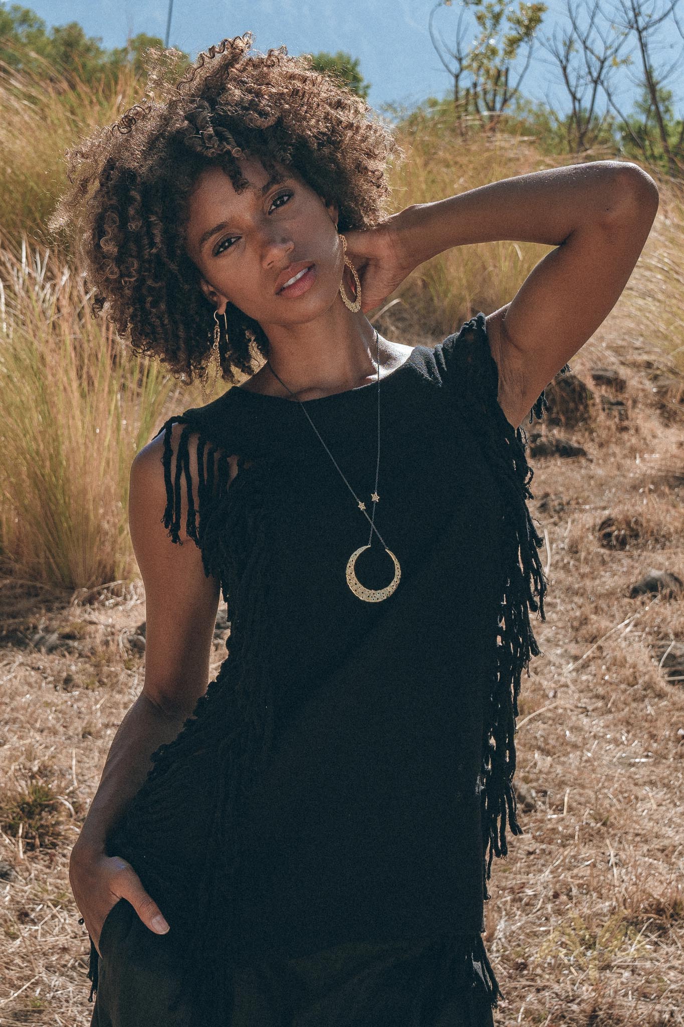 Black Bohemian Top with Tassels Sides - AYA SW IDR